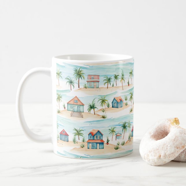 Tropical Beach Ocean Palm Tree Kaffeetasse (Mit Donut)