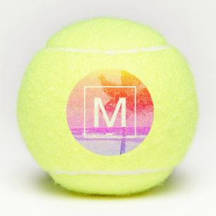 Tropical Beach Ocean Pink Monogram Tennis Balls Tennisbälle