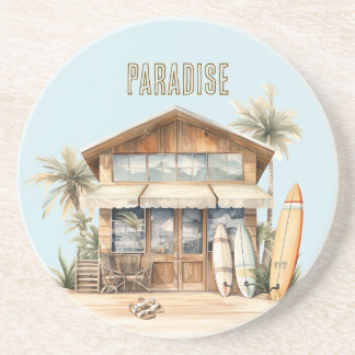 Tropical Beach Ocean Sand Surfboards House Getränkeuntersetzer