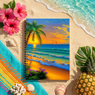 Tropical Beach, Ocean Sunset Notebook Notizblock