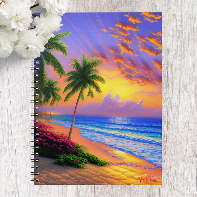 Tropical Beach, Ocean Sunset Notebook Notizblock (Von Creator hochgeladen)