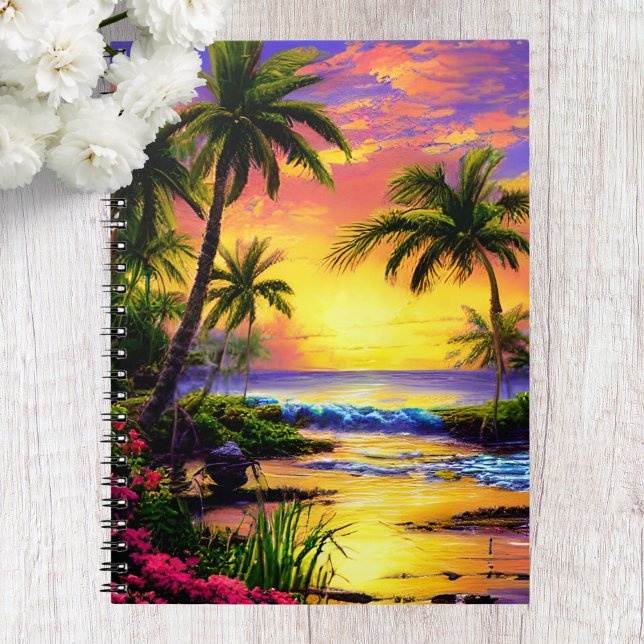 Tropical Beach, Ocean Sunset Notebook Notizblock (Von Creator hochgeladen)