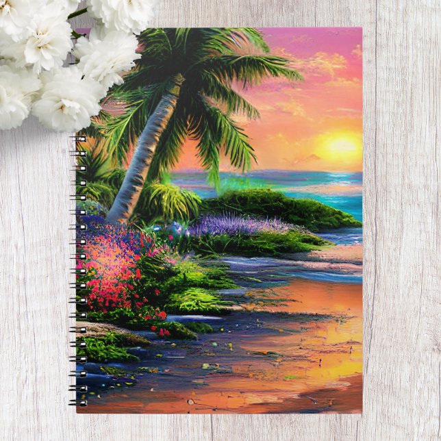 Tropical Beach, Ocean Sunset Notebook Notizblock (Von Creator hochgeladen)