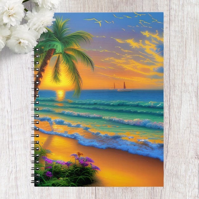 Tropical Beach, Ocean Sunset Notebook Notizblock (Von Creator hochgeladen)