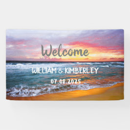 Tropical Beach Ocean Waves Sunset Elegante Hochzei Banner