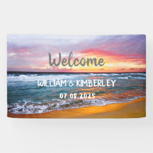 Tropical Beach Ocean Waves Sunset Elegante Hochzei Banner