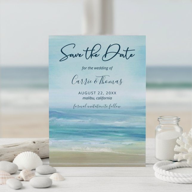 Tropical Beach Ocean Waves Wasserfarbe Save The Date (Von Creator hochgeladen)