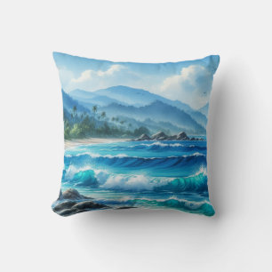 Tropical Beach Ocean Waves Wasserfarben Kissen