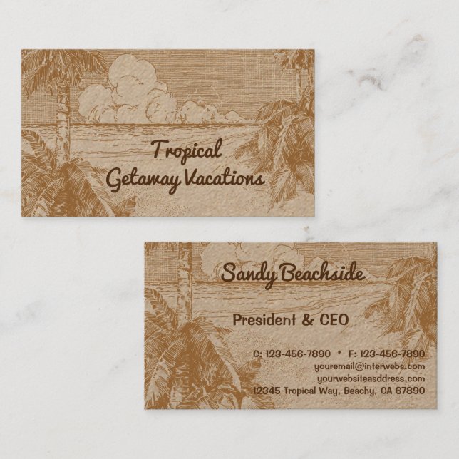 Tropical Beach Palm Bäume Vintage Kunst Telefonnummerkarte (Vorne/Hinten)