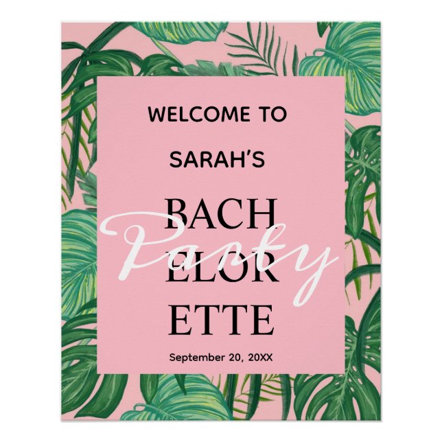 Tropical Beach Palm Pink Bachelorette Empfang Poster (Vorderseite)