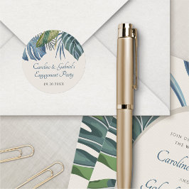 Tropical Beach Palm Polterabend Party Runder Aufkleber