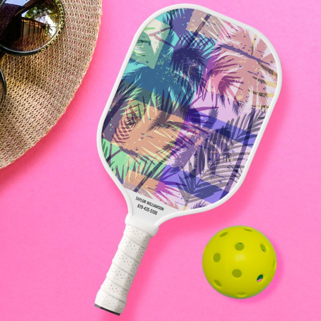Tropical Beach Palm Print Individuelle Name # Pickleball Schläger (Von Creator hochgeladen)
