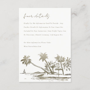 Tropical Beach Palm Sketch Gold Hochzeit Detail Begleitkarte