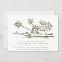 Tropical Beach Palm Sketch Gold Paare Dusche Einladung