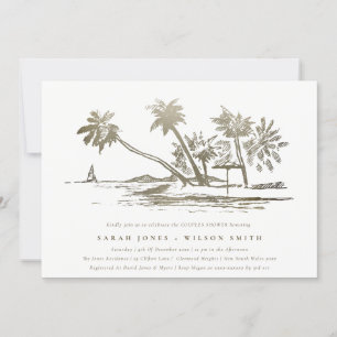 Tropical Beach Palm Sketch Gold Paare Dusche Einladung