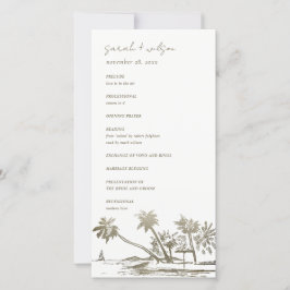 Tropical Beach Palm Sketch Gold Wedding Programm