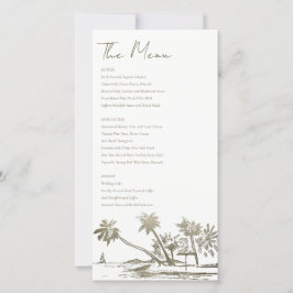 Tropical Beach Palm Sketch Wedding Gold Menü Card Dankeskarte
