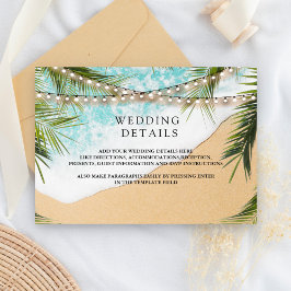 Tropical Beach Palm String Lights Wedding Details Begleitkarte
