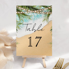 Tropical Beach Palm String Lights Wedding Tischnummer