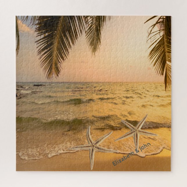 Tropical Beach Palm Sunset Seastars Puzzle (Vertikal)