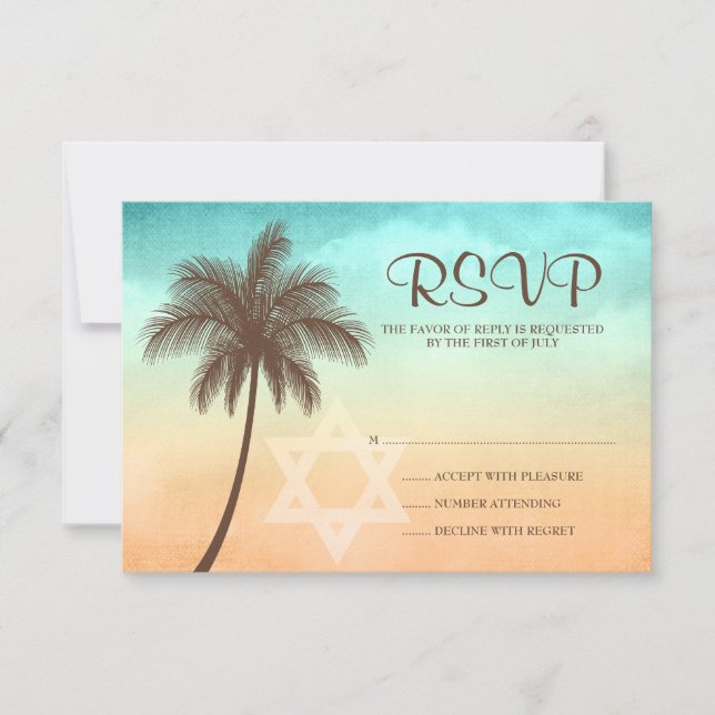 Tropical Beach Palm Tree Bat Mitzvah Response Card RSVP Karte (Vorderseite)