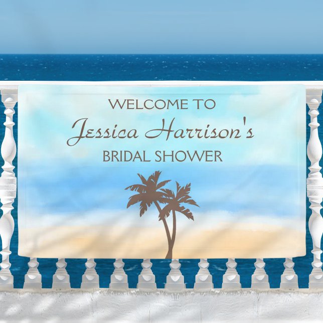 Tropical Beach Palm Tree Brautparty Banner (Von Creator hochgeladen)