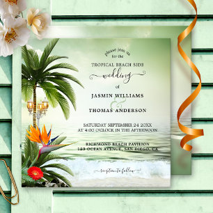 Tropical Beach Palm Tree Coastal Wedding Einladung