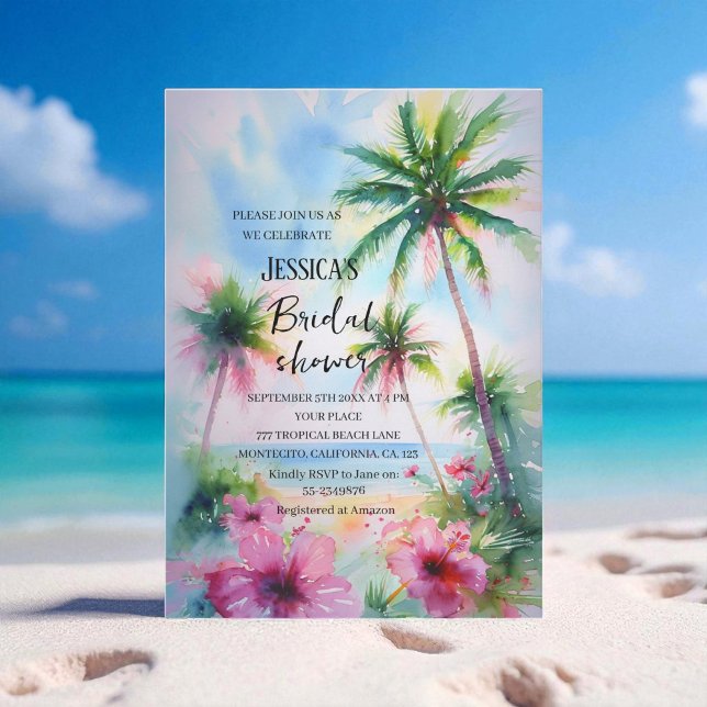 Tropical Beach Palm Tree Destination Brautparty Einladung (Von Creator hochgeladen)