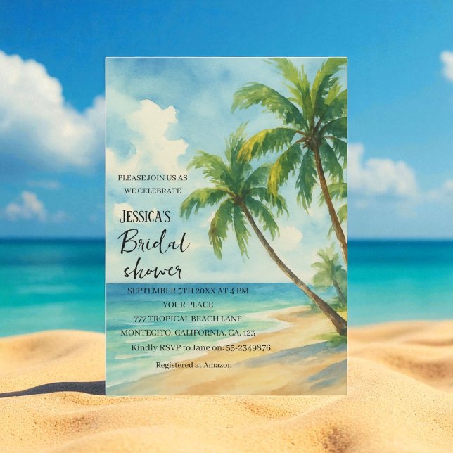 Tropical Beach Palm Tree Destination Brautparty Einladung (Von Creator hochgeladen)