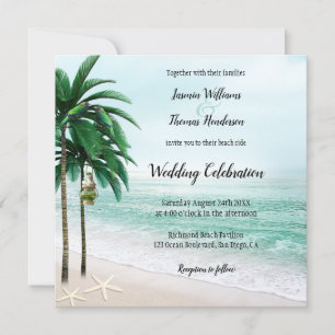 Tropical Beach Palm Tree Hochzeit in Urlaubsort Einladung