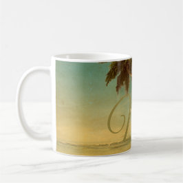 Tropical Beach Palm Tree Leopard Monogram Kaffeetasse