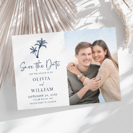 Tropical Beach Palm Tree Navy Blue Wedding Foto Save The Date
