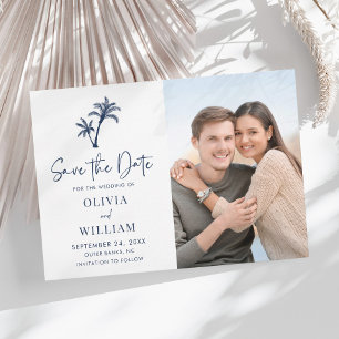 Tropical Beach Palm Tree Navy Blue Wedding Foto Save The Date