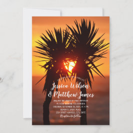 Tropical Beach Palm Tree Ocean Sunset Hochzeit Einladung