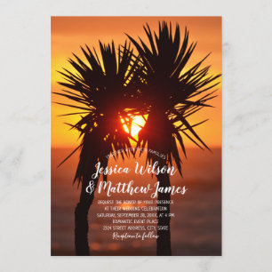 Tropical Beach Palm Tree Ocean Sunset Hochzeit Einladung