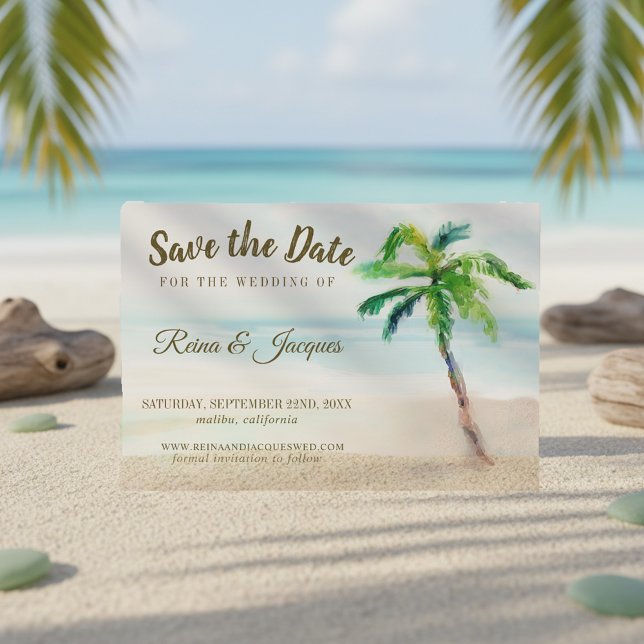 Tropical Beach Palm Tree Save the Date Hochzeit (Von Creator hochgeladen)