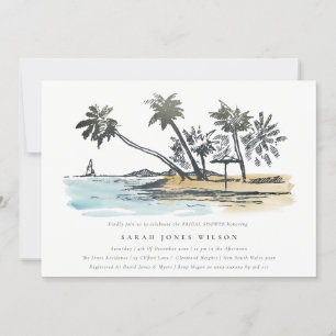 Tropical Beach Palm Tree Sketch Brautparty Einladung