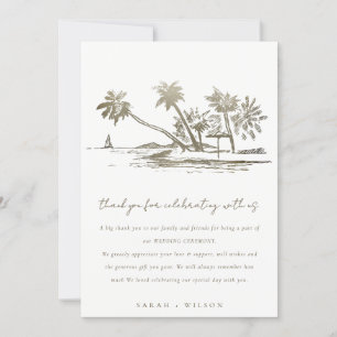 Tropical Beach Palm Tree Sketch Pale Gold Hochzeit Dankeskarte