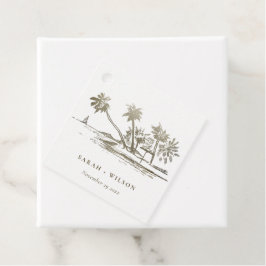 Tropical Beach Palm Tree Sketch Pale Gold Hochzeit Geschenkanhänger