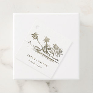 Tropical Beach Palm Tree Sketch Pale Gold Hochzeit Geschenkanhänger