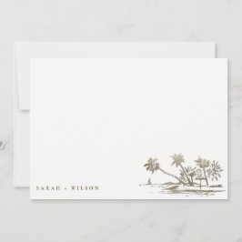 Tropical Beach Palm Tree Sketch Pale Gold Hochzeit Mitteilungskarte