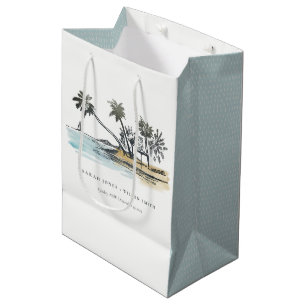 Tropical Beach Palm Tree Sketch Wasserfarbenhochze Mittlere Geschenktüte