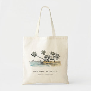 Tropical Beach Palm Tree Sketch Wasserfarbenhochze Tragetasche