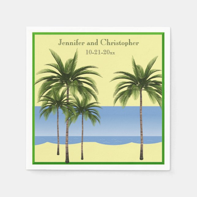 Tropical Beach Palm Tree Summer Ocean Wedding Name Serviette (Vorderseite)