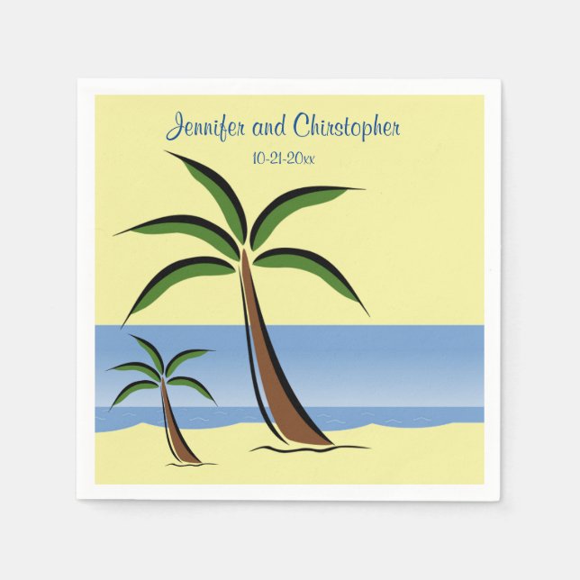 Tropical Beach Palm Tree Summer Ocean Wedding Sand Serviette (Vorderseite)