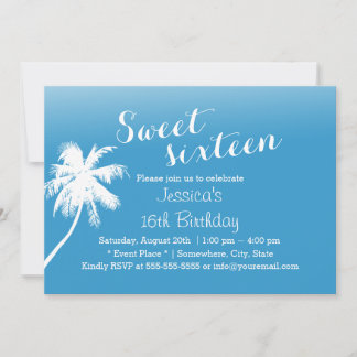 Tropical Beach Palm Tree Sweet 16 Einladung