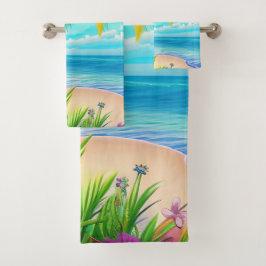 Tropical Beach Palm Tree Szene Badhandtuch Set