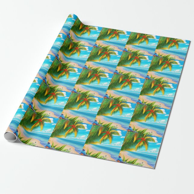 Tropical Beach Palm Tree Szene Geschenkpapier (Ungerollt)
