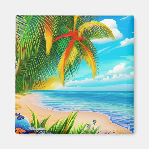 Tropical Beach Palm Tree Szene Magnet