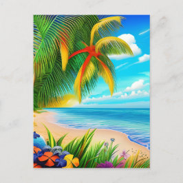 Tropical Beach Palm Tree Szene Postkarte